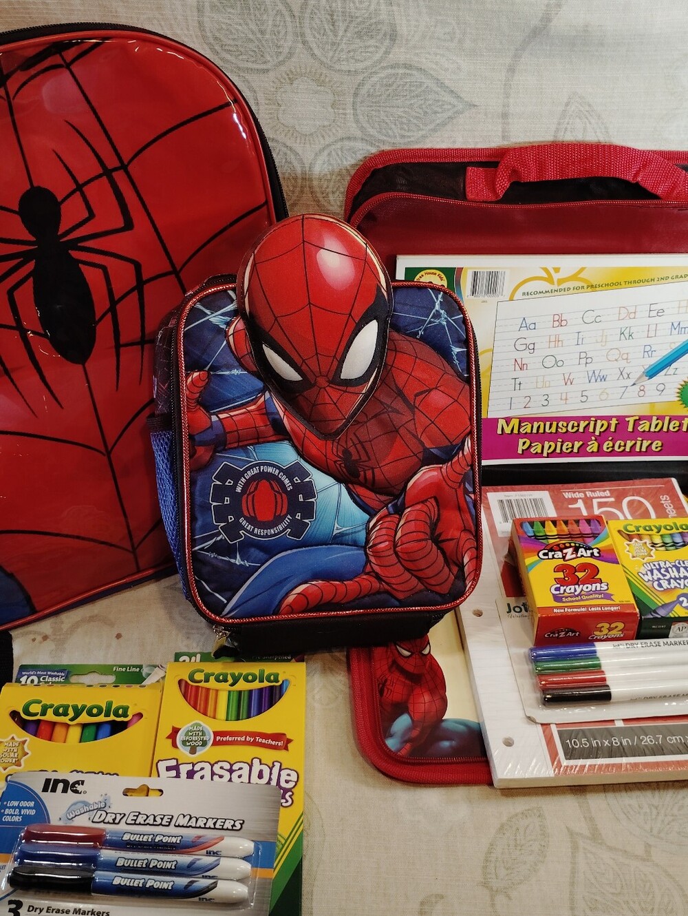 Marvel Spider-Man Lunch Bag,Carry Case With Dry Erase Board& Backpack- Red/ Blue